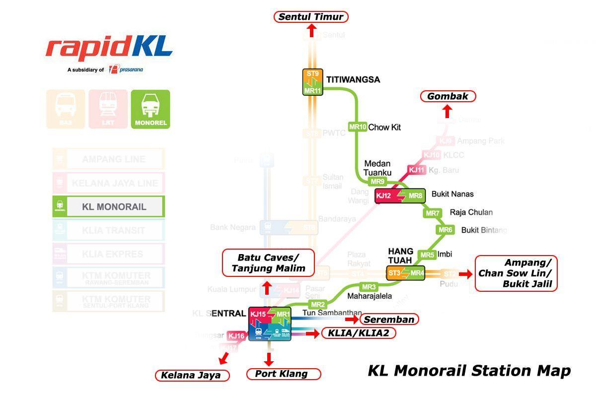 куала лумпур monorail газрын зураг